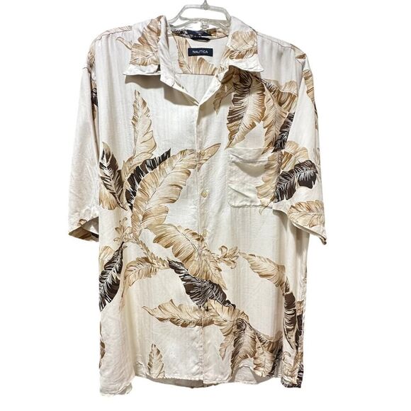 Nautica Men’s Size XL TALL 100% Silk Tropical Hawaiian Summer Button Down Shirt - Picture 1 of 12